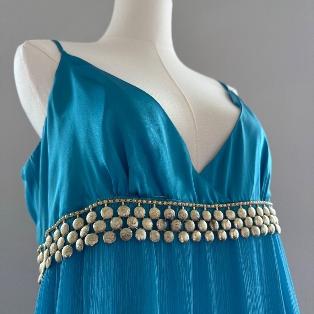 NWT VINTAGE 100% Silk Blue Embellished Slinky Dress Size 14 *defects*